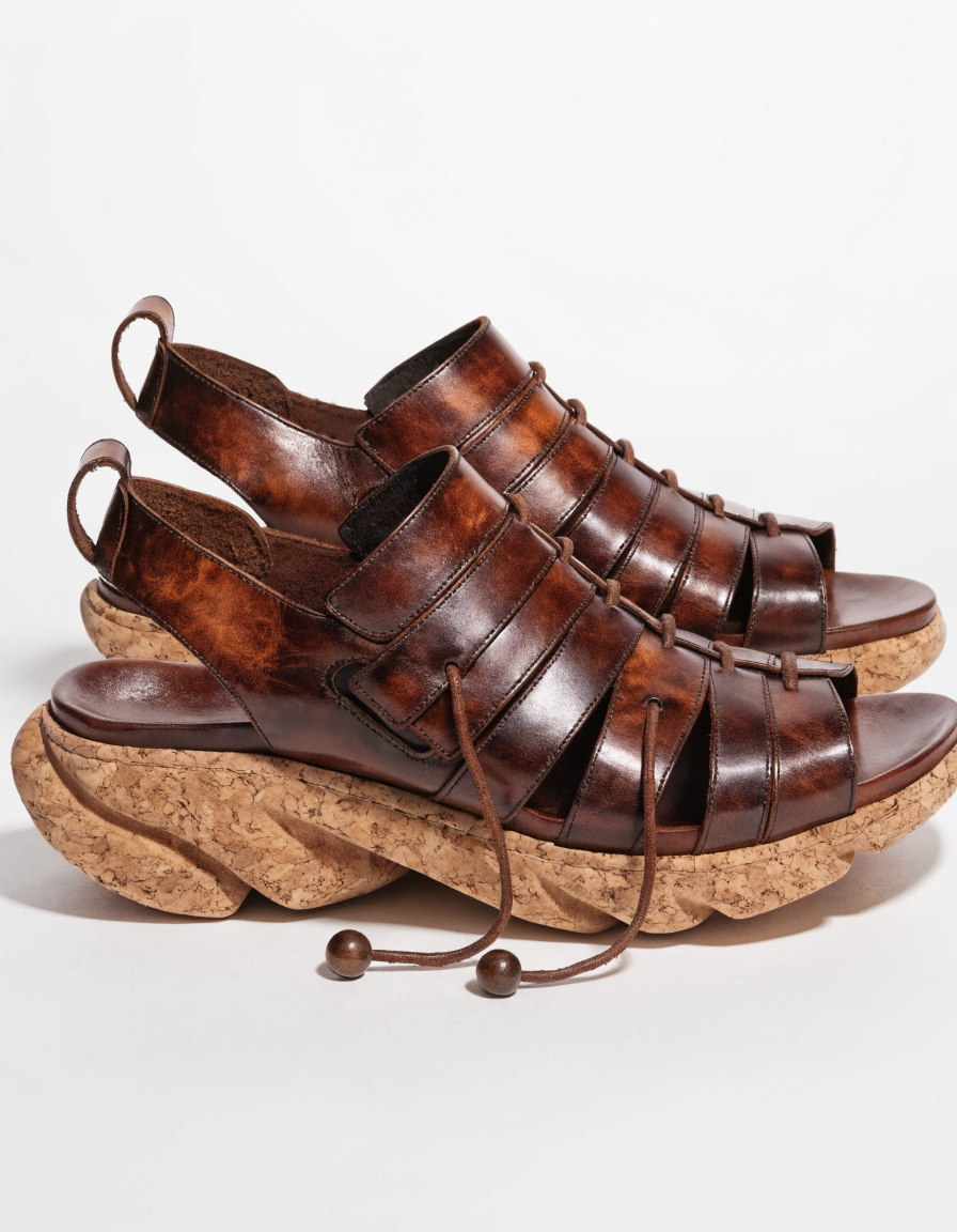 Sandalia IMAC de hombre elegante en cuero marrón